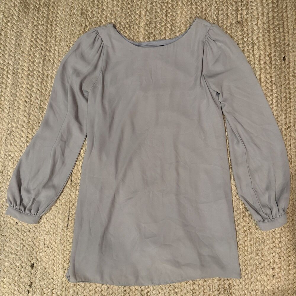Lulus Dress Womens Small Gray Long Sleeve Shift Lined Scoop Neck Button Cuff